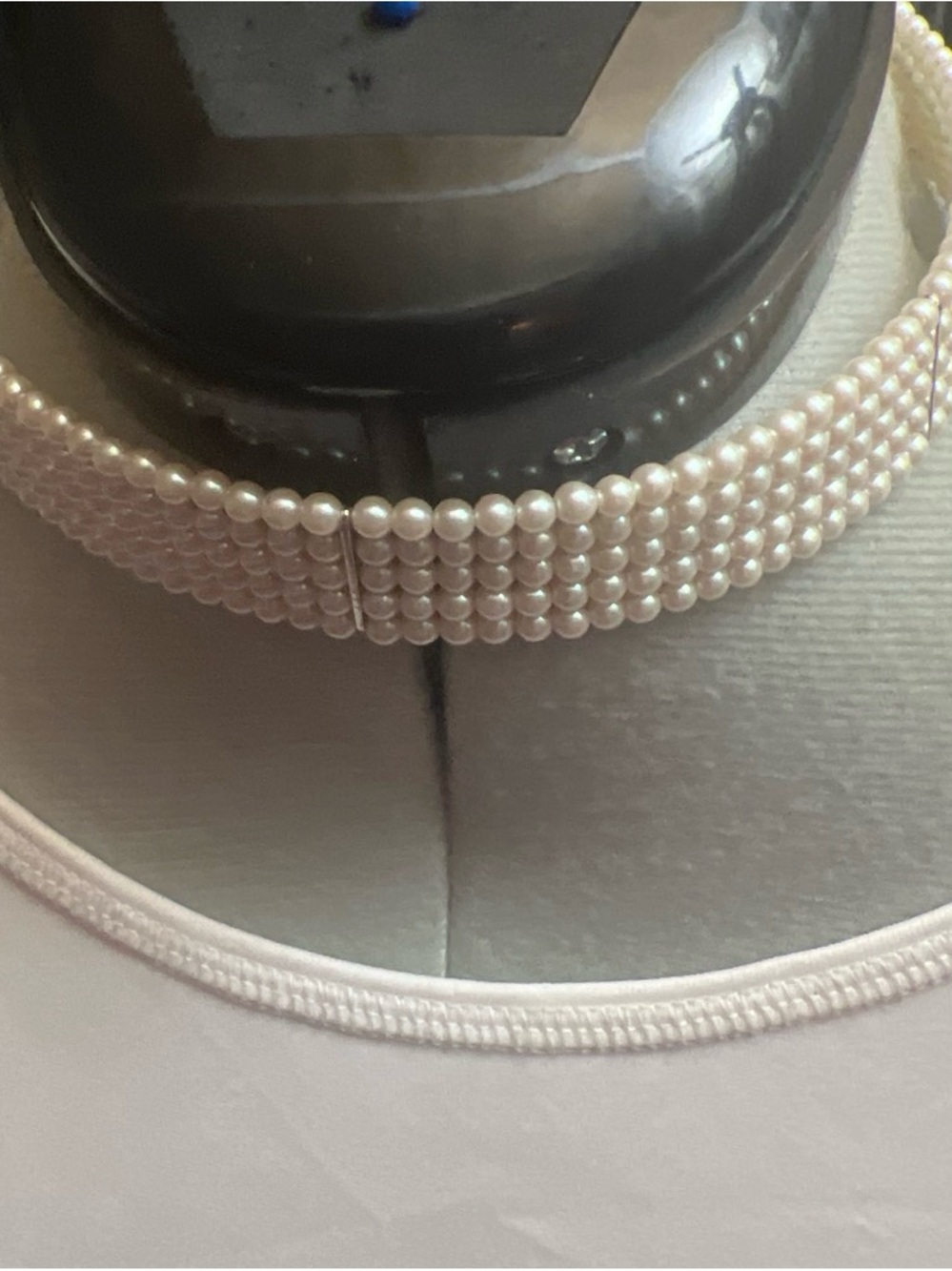 Pearl Trim White Brim Hat